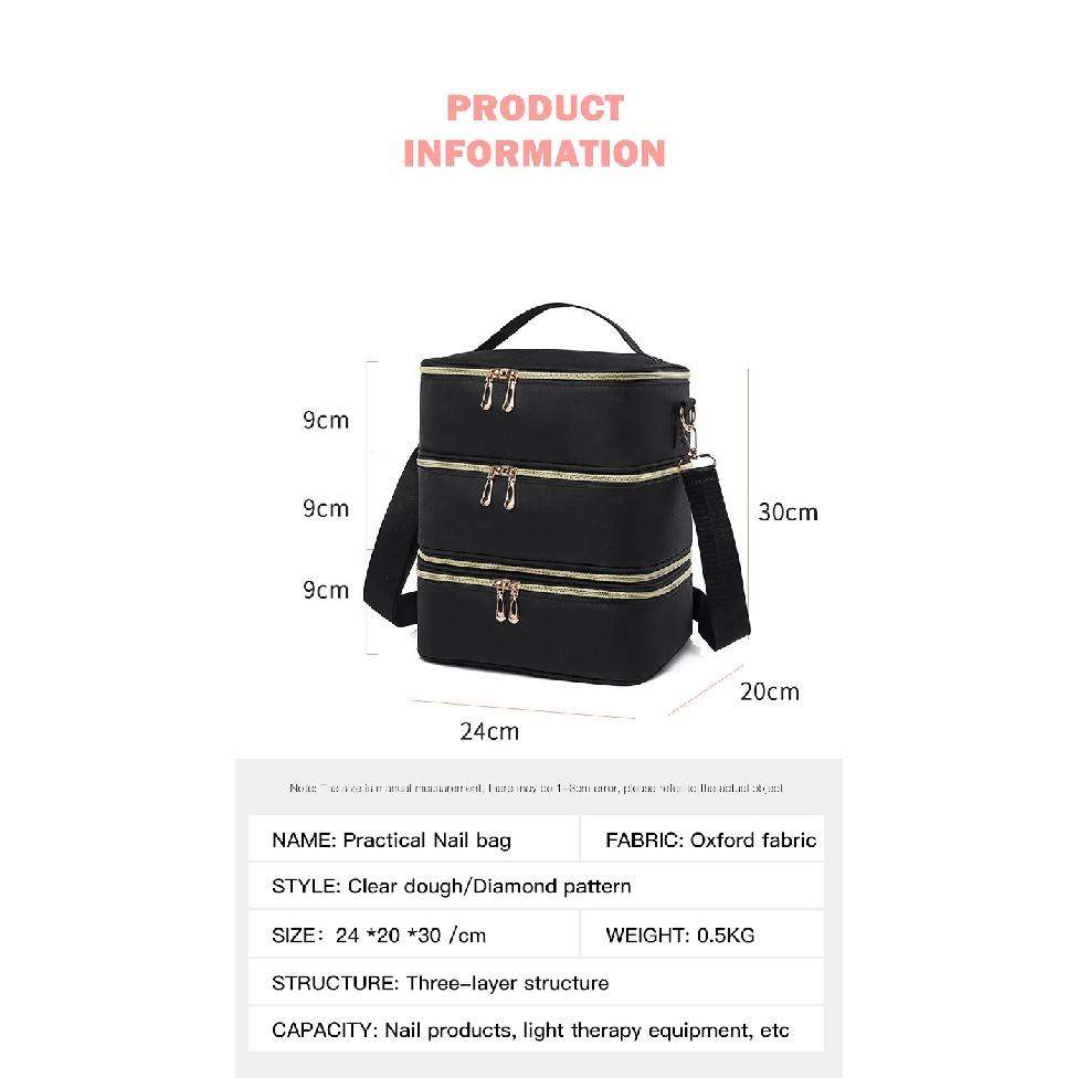 3 Layer Nail Polish Storage Bag Cosmetic Bag Portable Handbag for Women Travel Essential Oil Bag Nail Care Tool Storage Box