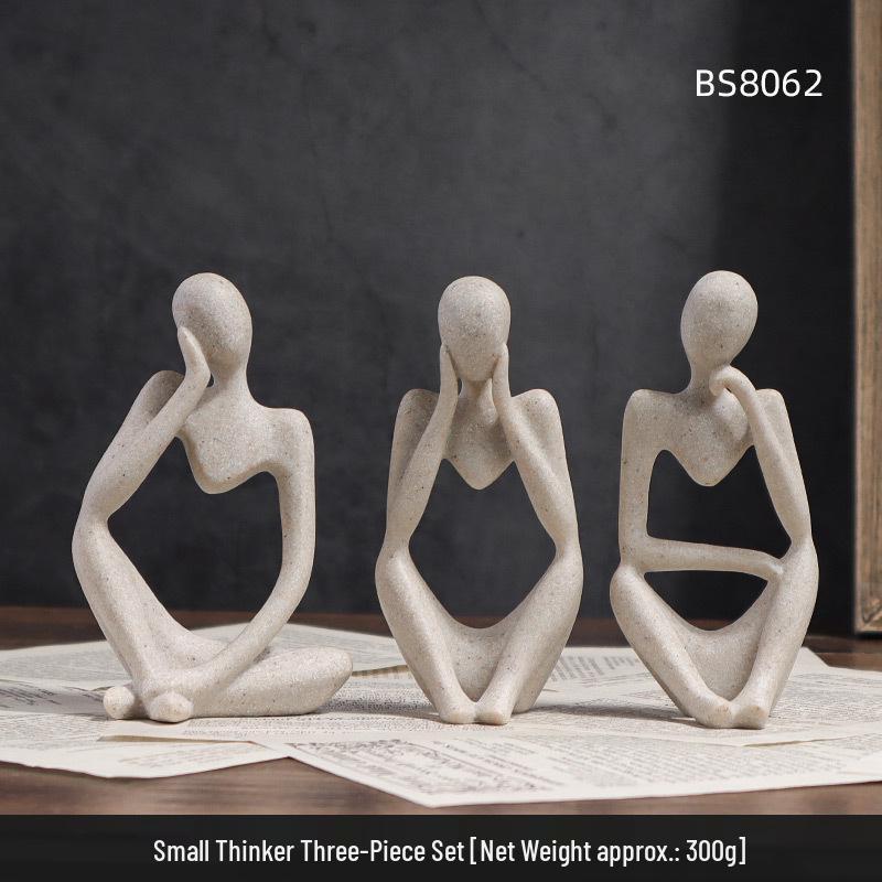 Nordic Sandstone Thinker Figurine: Abstract Art Decoration for Living Room or TV Cabinet.