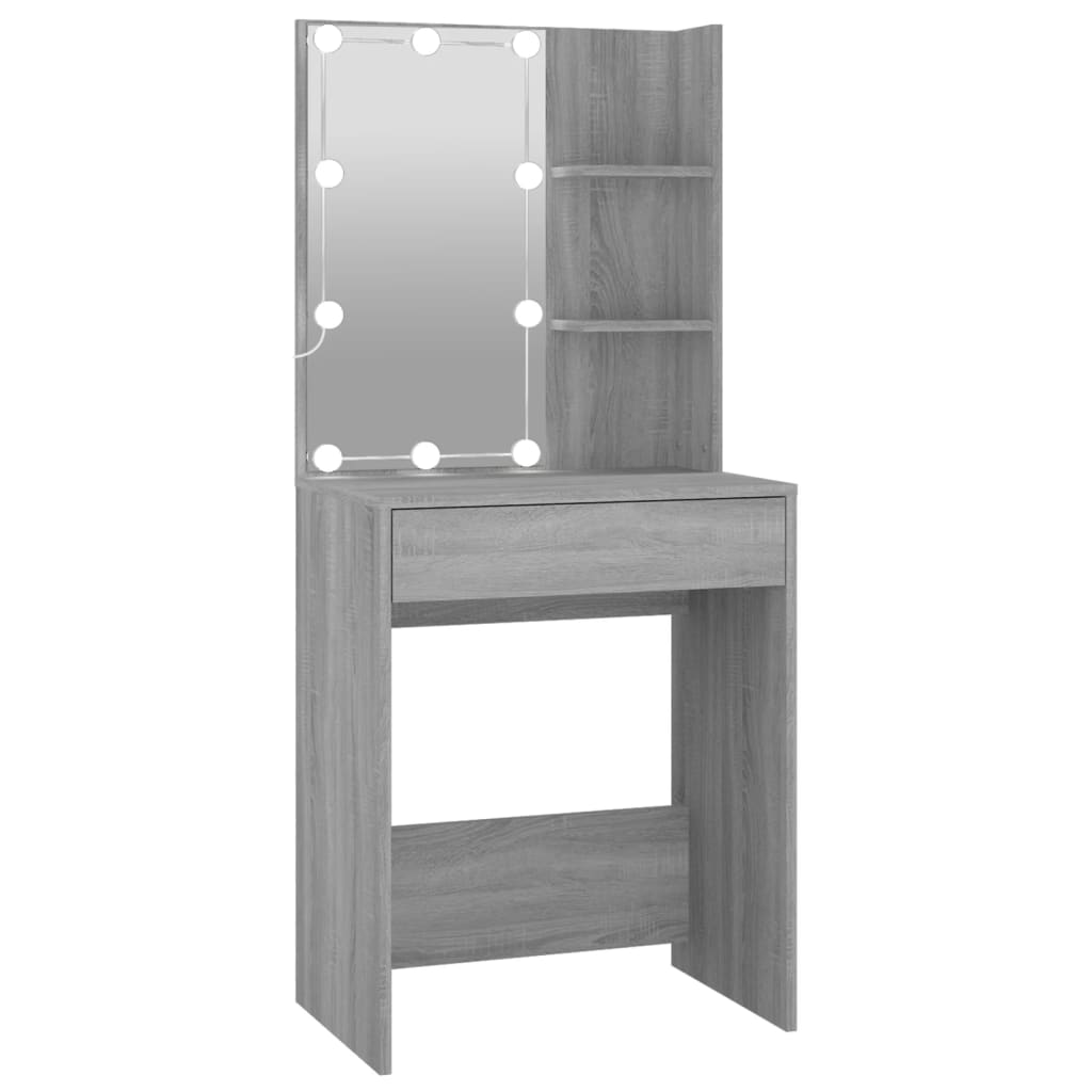VidaXL LED Vanity Table with Cabinets Grey Sonoma Wood Based Material