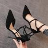 Fashion Fashion New Suede High Heels Cross-strapSandals  Women's Shoes One-line Buckle Fine Heel Pointed Sandals