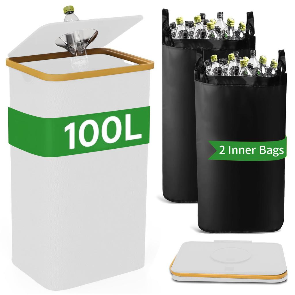 Large-capacity Storage Box with Inner Bag, Foldable, for Bottles, Clothes, Toys, Recyclable Waste, Laundry Basket, 24/100L