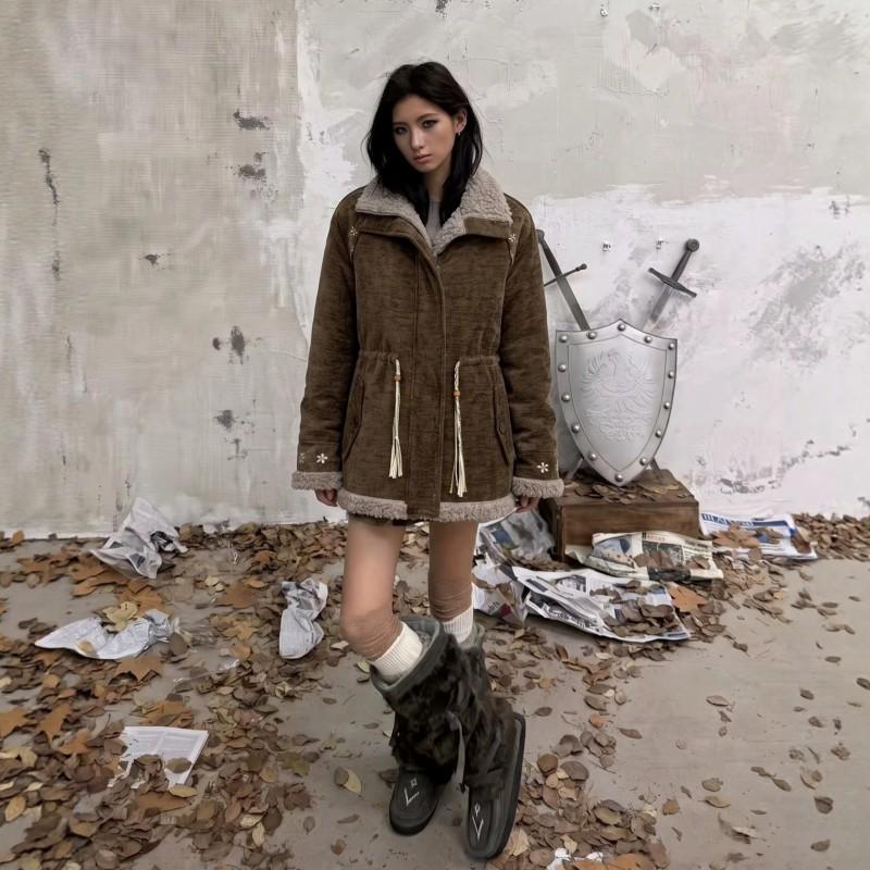 Magic Bear Fleece Cotton Coat Chenille Jacket Retro Nomadic Style Loose Fit Winter Warm Outwear
