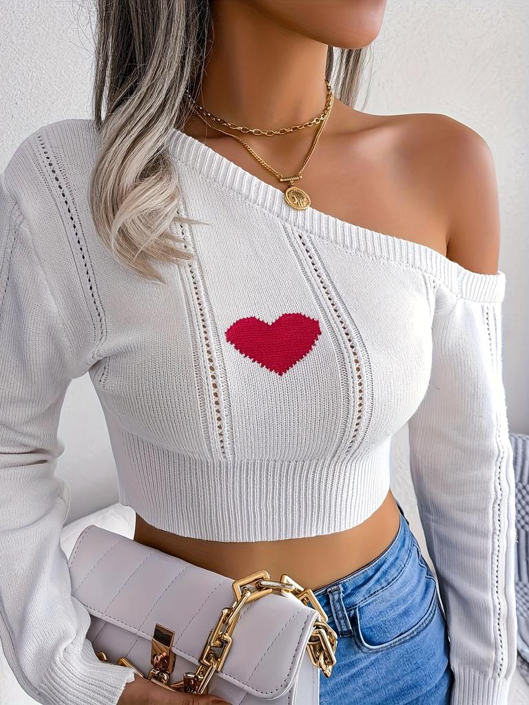 Women's One Shoulder Long Sleeve Crop Knit Top Slim Fit Elegant Solid Modal Sweater