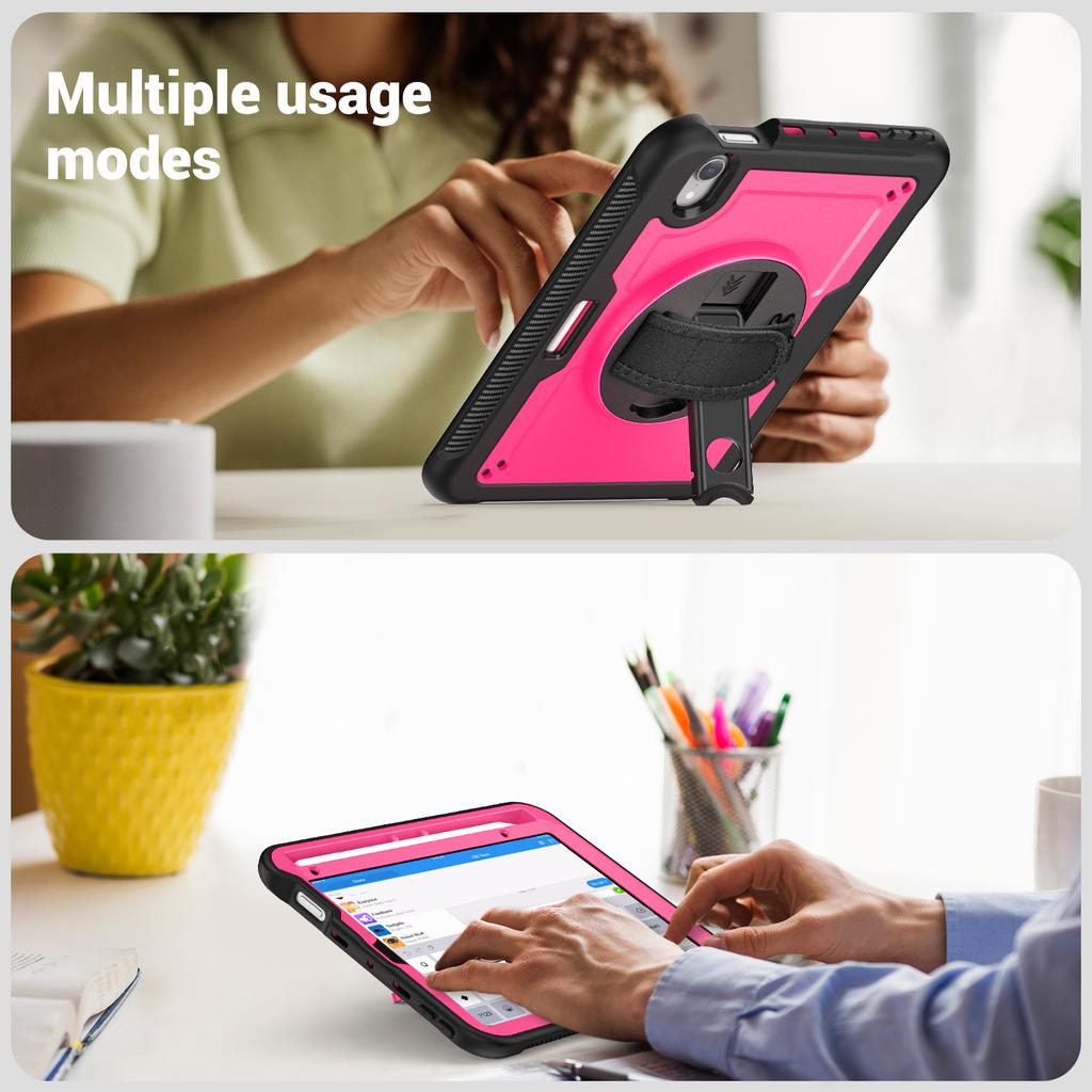 For iPad Mini (2024)/(2021) Case Kickstand PC + TPE Tablet Cover with Hand Strap and Shoulder Strap