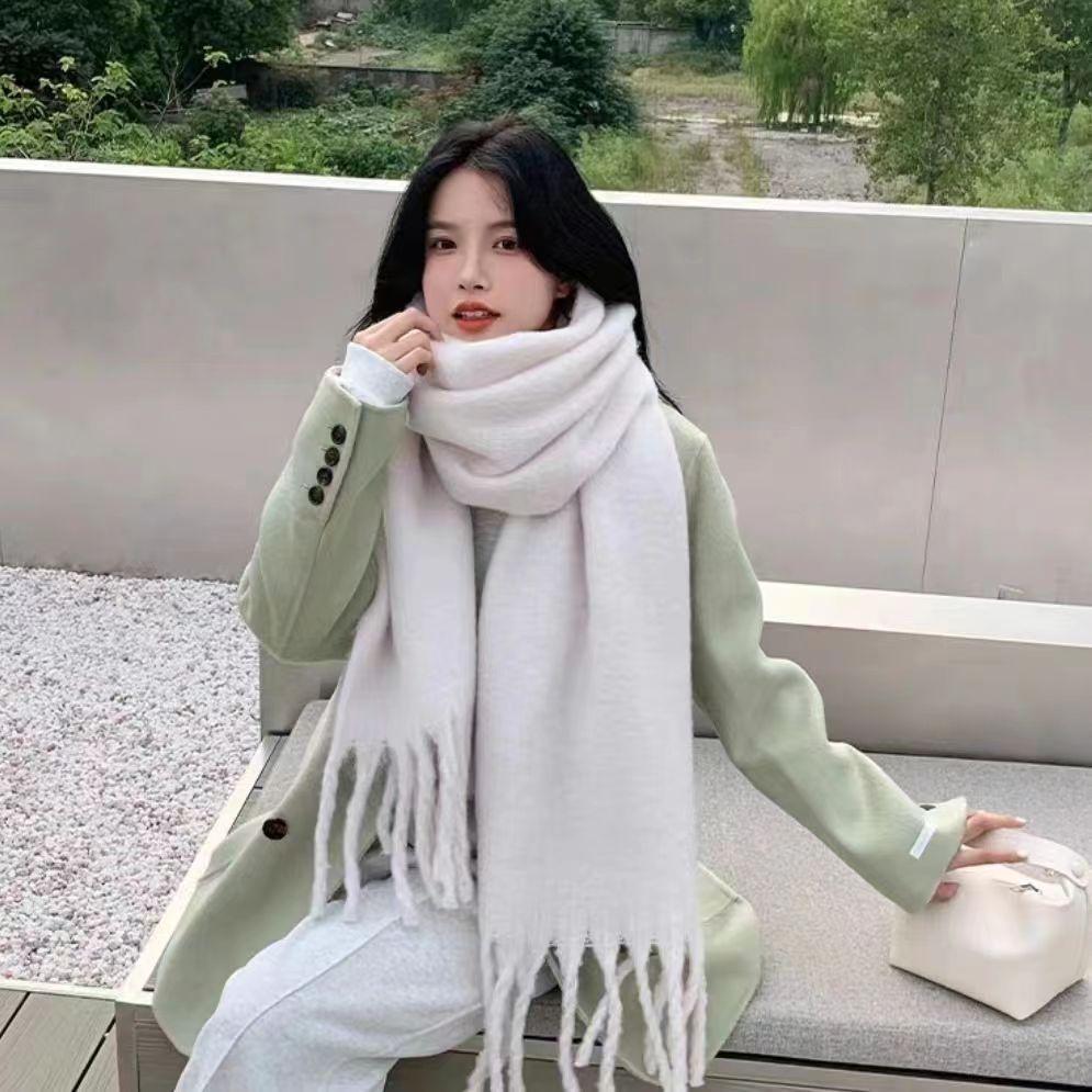 Scarf women's winter versatile enlarged thickened solid color shawl mohair warm scarf