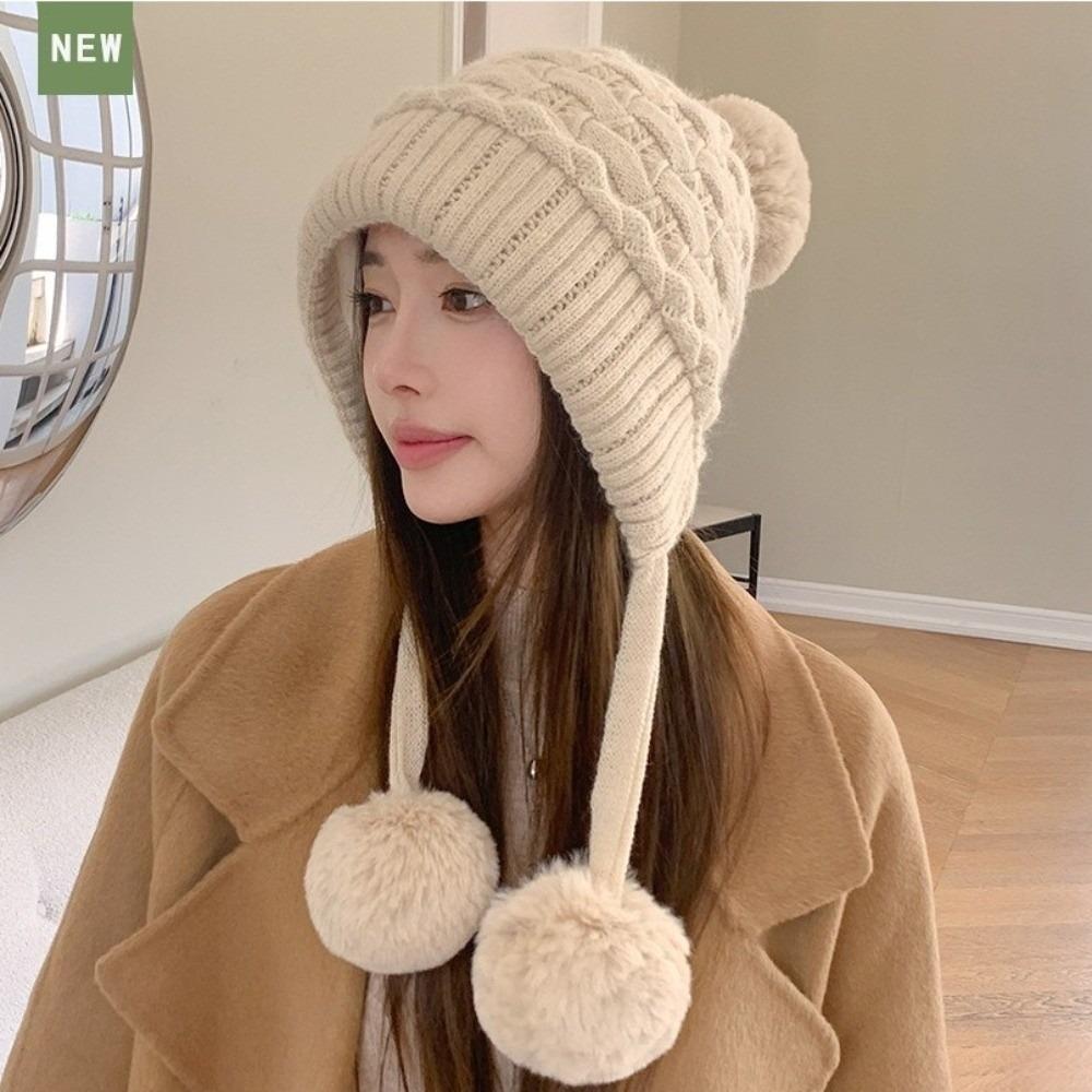 Pompom Pullover Cap Warm Ear Protection Hat New Beanie Hat Autumn and Winter