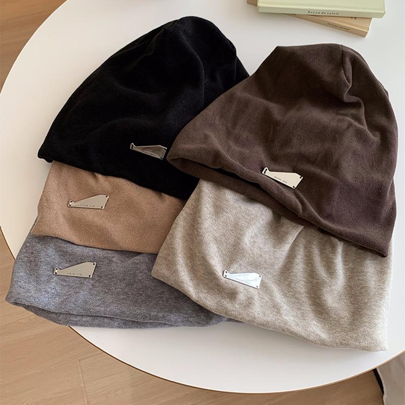 Lazy wind black pile hat women's autumn and winter fashion pullover confinement hat big head circumference showing face small bag head hat