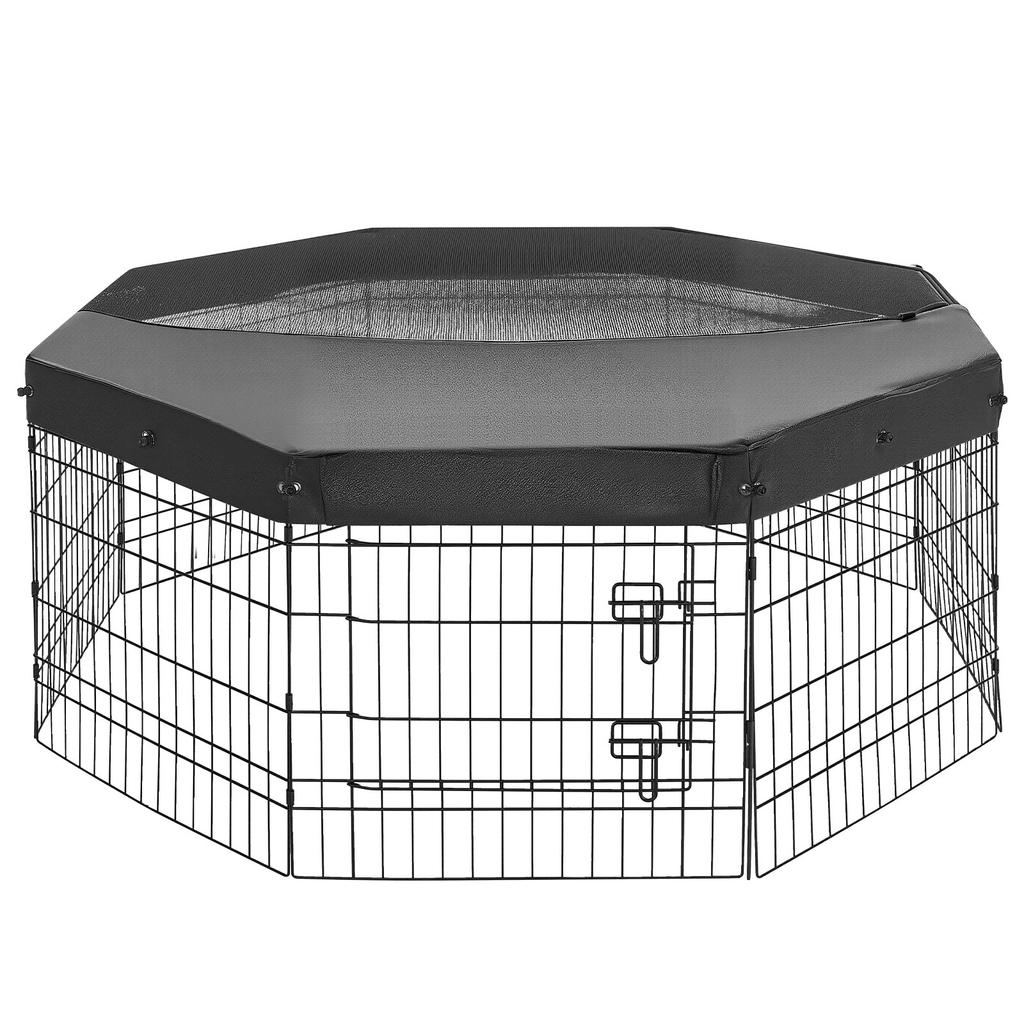 VEVOR Dog Playpen 61 Cm 8 Panels Foldable Metal Exercise Pen with Top Cover, Indoor Pet Fence with Door, Heavy Duty Puppy Crate Kennel