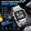 Square LED Digital Watch with Stainless Steel Case, Dual Display, Daily Water Resistance