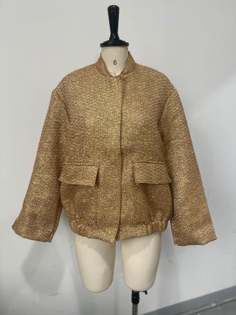 2025 European & American Spring Women's Stand Collar Sequin Jacket