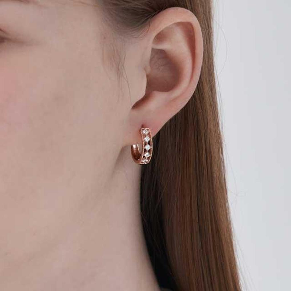 14K Fyrkantig Sten Enkelt Klick Örhängen C24EGP207