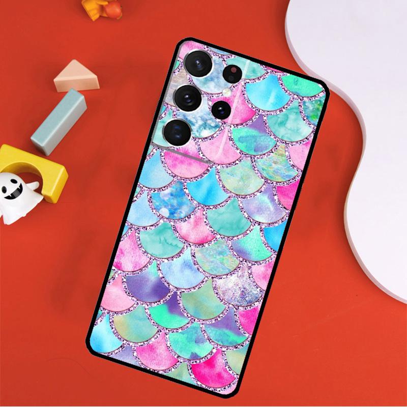 Watercolor Faux Mermaid Scales Phone Case For Samsung Galaxy S25 Ultra S24 Ultra S9 S10 S20 S21 S22 S23 Plus S24 FE Cover