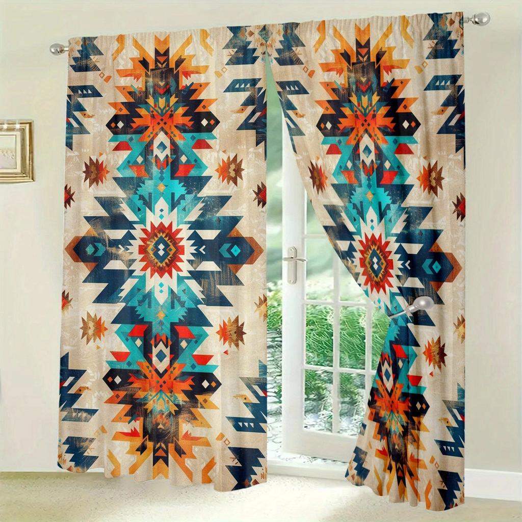 Tribal Art Printed Curtain for Home Decor - Rod Pocket Window Treatment for Bedroom, Kitchen, Living Room
