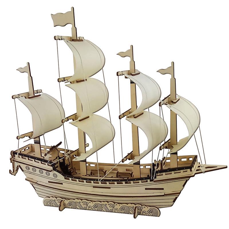 DIY Wooden Ancient Sailing Ship Model Kit: 3D Puzzle, Handmade Silk Merchant Vessel for Adults