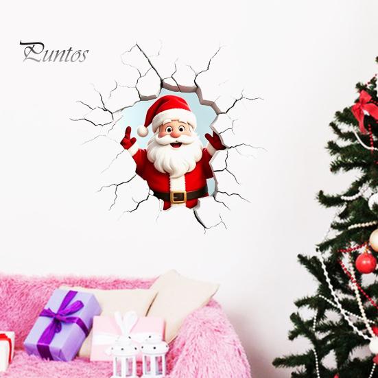 Holiday Home Beautification Supplies 3D Santa Claus Wall Sticker, Realistic Breaking Decal for Christmas Decoration, Glass Clings Waterproof