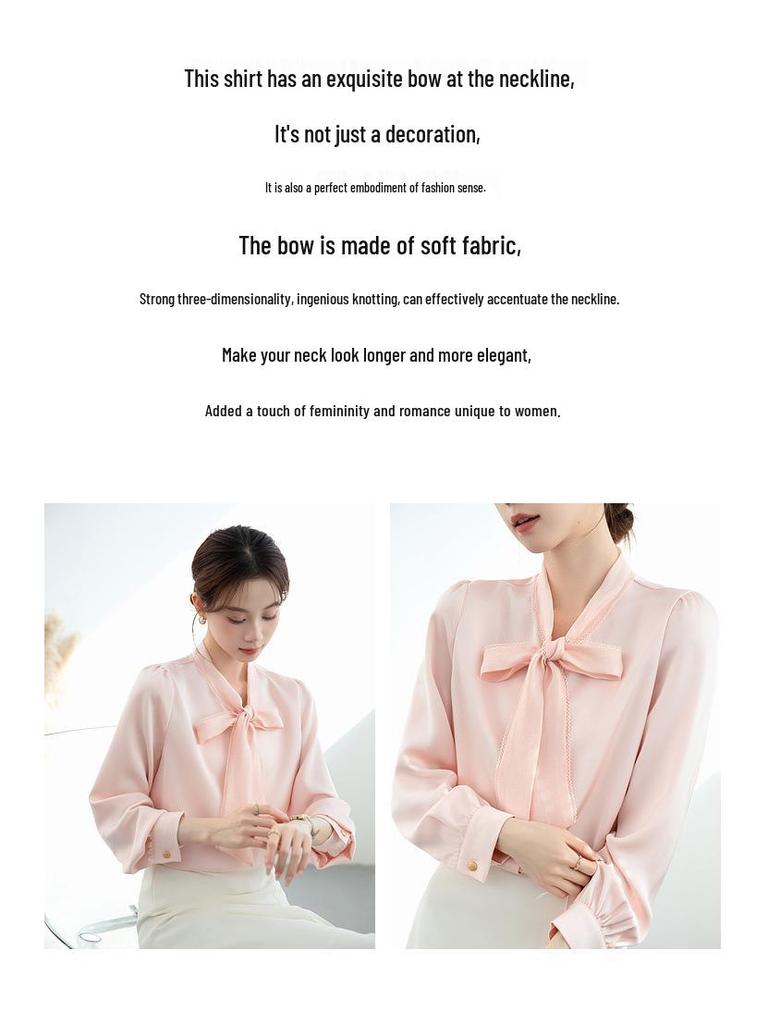 Women's High-End Chiffon Bow Tie White Shirt - 2026 Stylish Professional Luxury Top