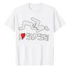 Abstract Brush Calligraphy I Love Sushi Red Heart Graphic Cotton Tshirt Japanese Food Retro Streetwear Loose Unisex Daily Tops