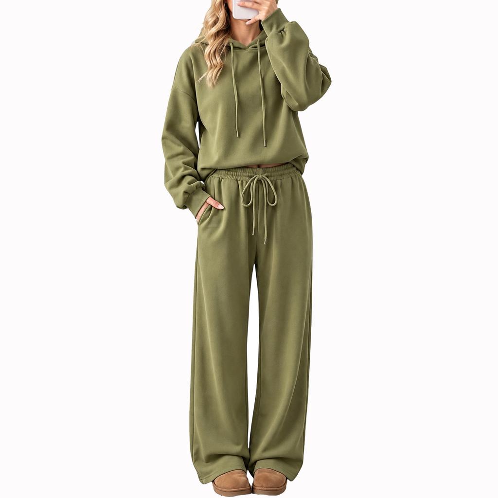 Completo da Donna 2 Pezzi con Felpa con Cappuccio Girocollo a Manica Lunga e Pantaloni, Tuta Casual per l'Uso Quotidiano