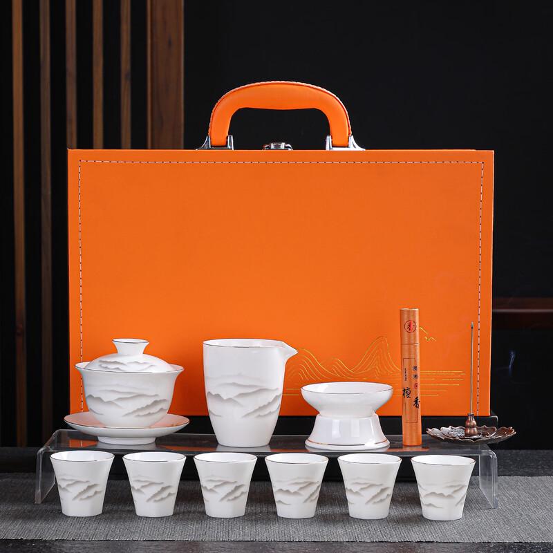 Lion Search Mutton-Fat Jade White Porcelain Gaiwan Tea Set