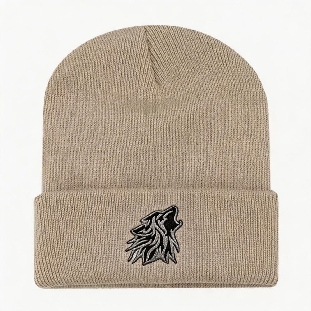 Popular Wolf Head Embroidery Knitted Hat Autumn and Winter Warm Men's and Women's Outdoor Adult Wool Hat Doudou Hat