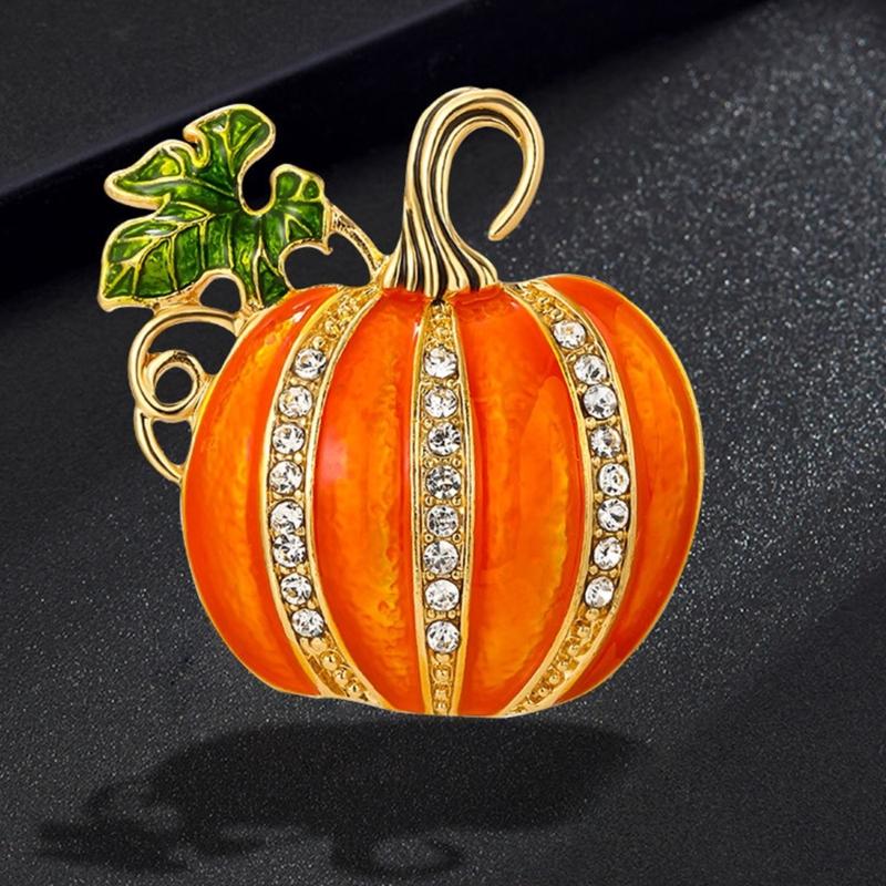 Lucky Pumpkin Brooch Pin Secure Safety Clasp Lightweight Alloy Jewelry For Costume Parties Office Wear Festive Event