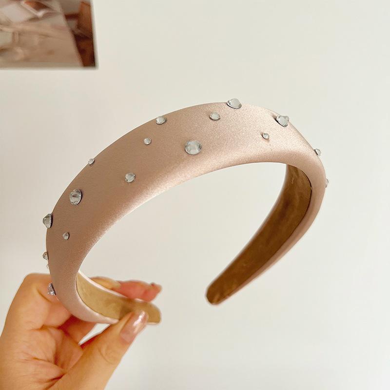 Champagne Gold Diamond Dot Women's Hairband Exquisite High Quality Shinning Satin Sponge Thickened Hair Accessories Headwear