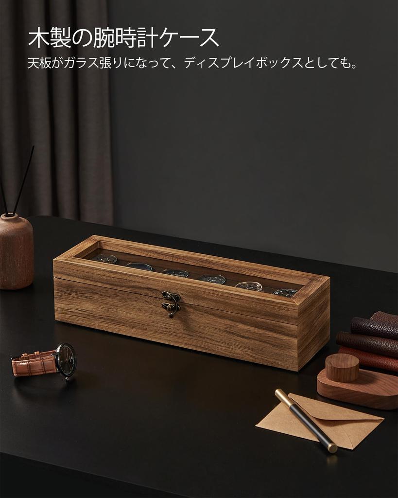 SONGMICS Wooden Watch Case for 6 Collection Case with Clear Watch Accessory Stylish Day Gift for Men and Birthday JOW006K01 Watches, Window, Box,