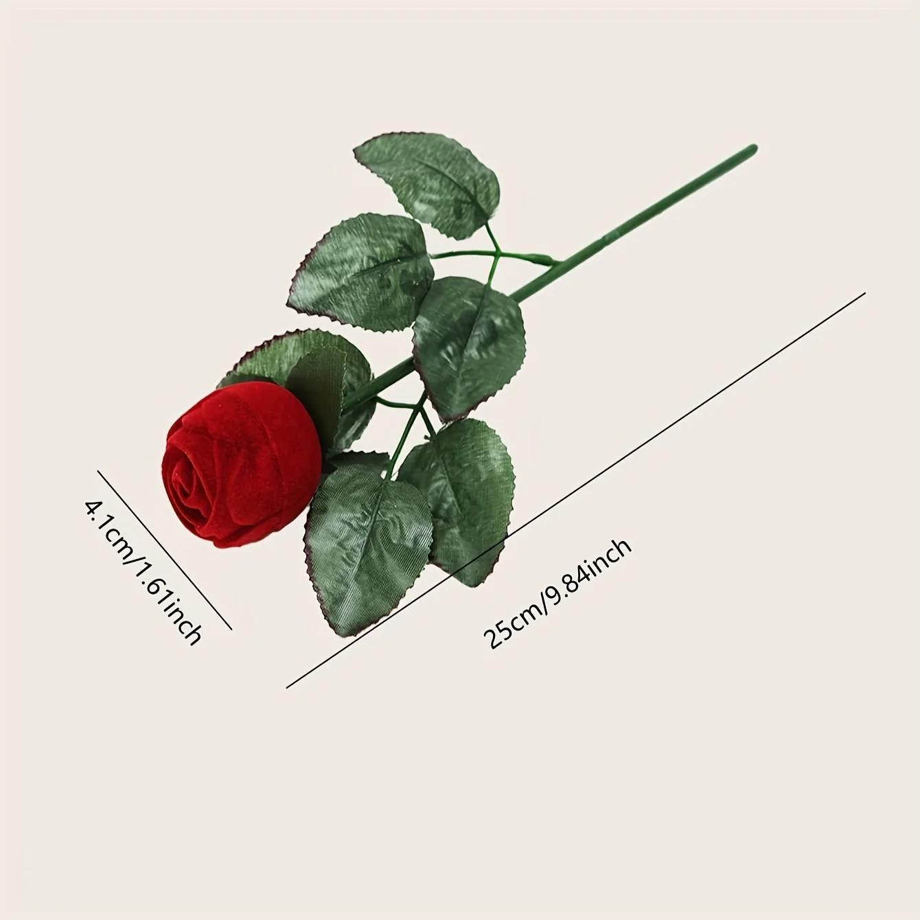 

Флокированная коробка для колец с розами, длинная коробка для хранения сережек и колец с розами, подарочная коробка высокого класса, коробка для хранения обручальных колец красный