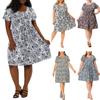 Women Dress Round Neck Short Sleeve Pleated Detail Short Dress Floral Print Flowy Hem Loose Fit Dress Plus Size