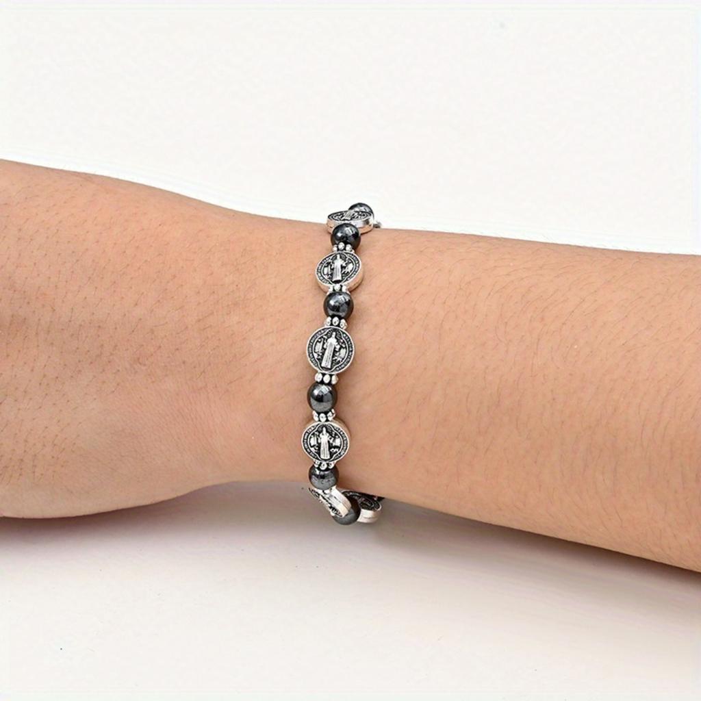 1pcs Long Pearl Necklace Gothic Street Hip Style Charm Bracelet with Black & Alloy Diy Accessory Unique Beaded Handmade Studded Hoops