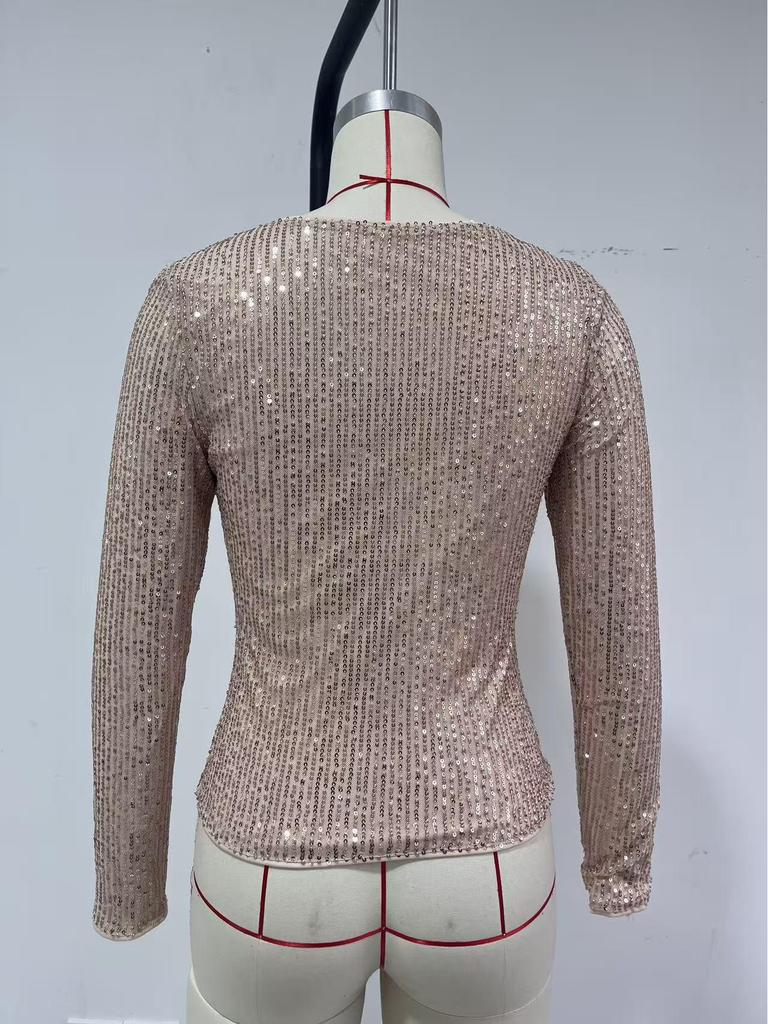 Sequin Sparkle Long Sleeve Top Outerwear Layer