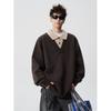 Vintage Style Men's Lapel Sweater: Patchwork Knitwear Pullover for Spring/Autumn