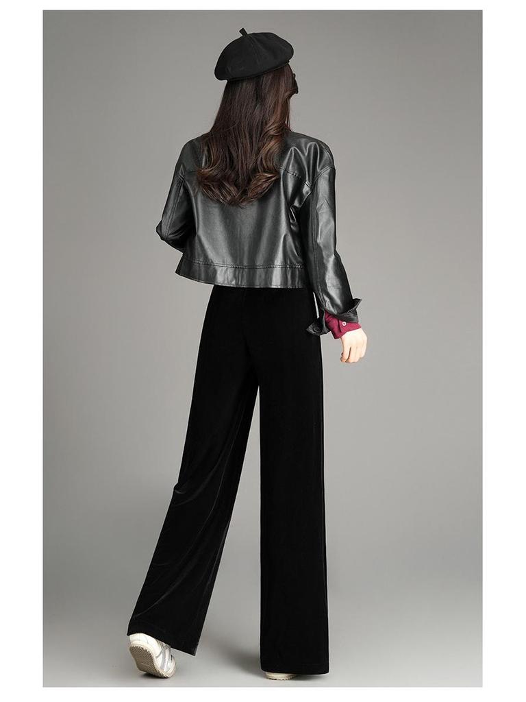Women's Gold Velvet High-Waisted Wide-Leg Pants - Spring 2026 Slimming, Straight-Leg, Solid Color, Long and Versatile.