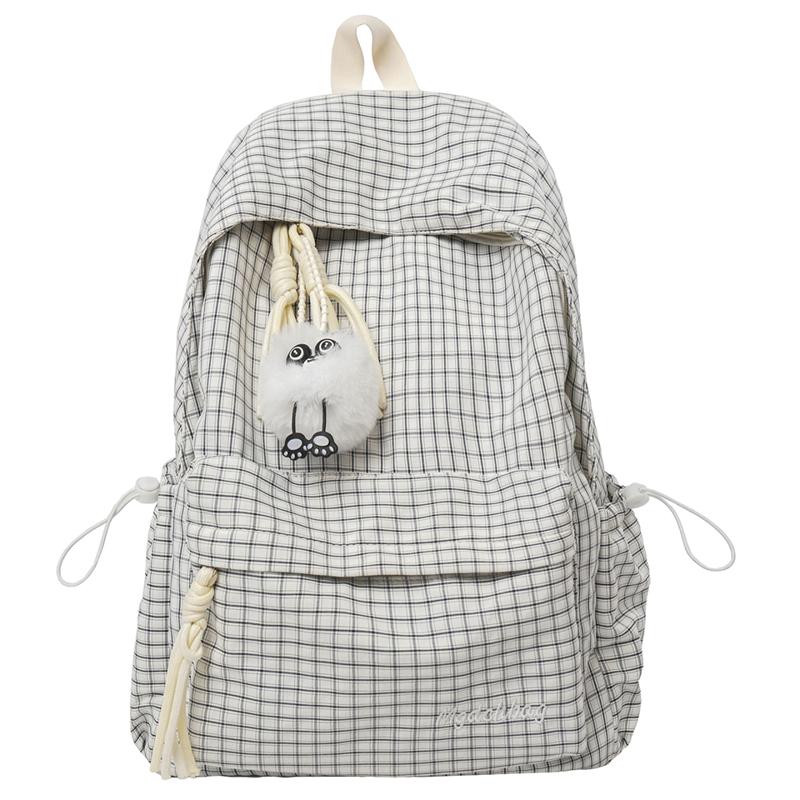 Campus Schoolbag Women s Plaid Backpack Student Large Capacity Backpack бежевый