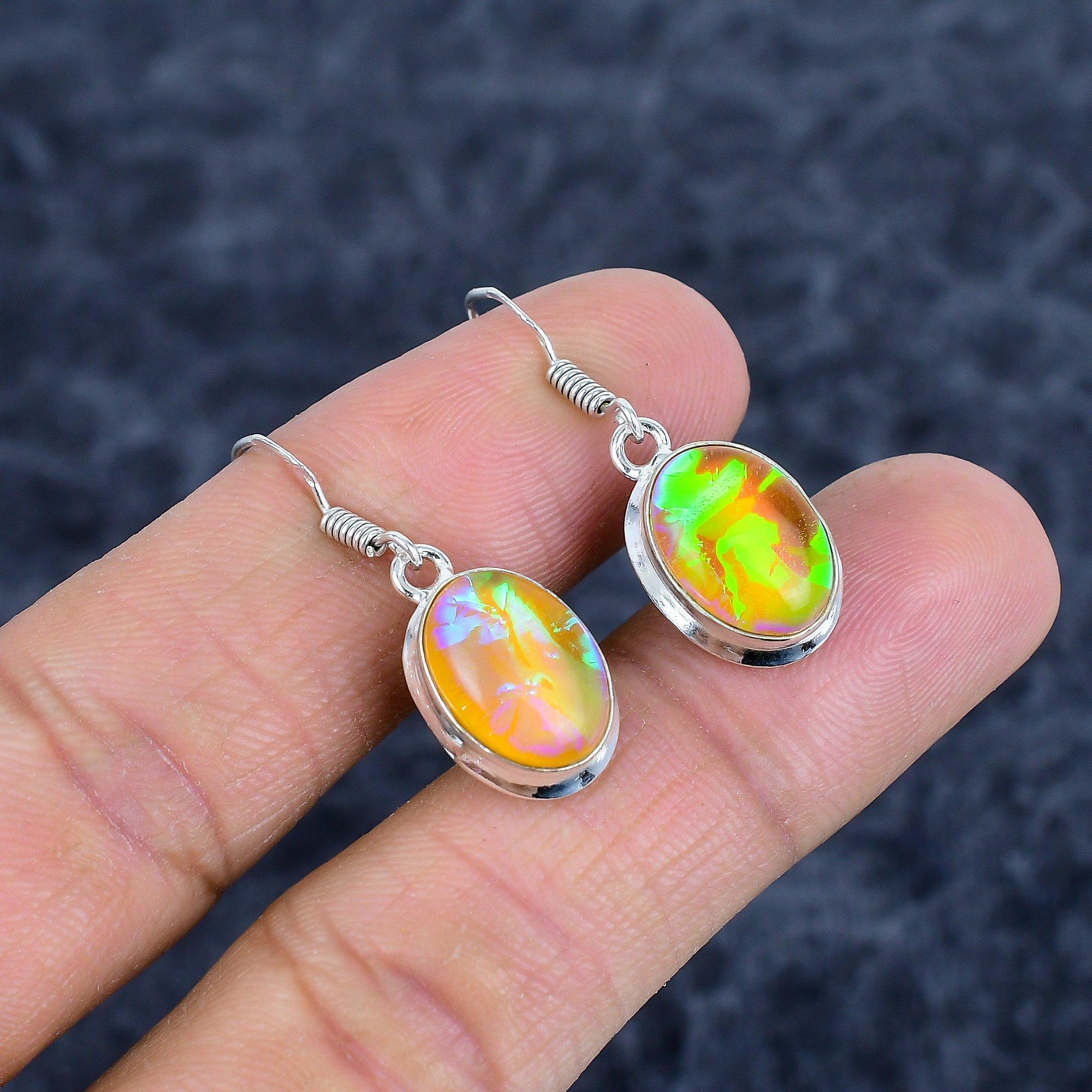 

Orange Triplet Opal Gemstone 925Sterling Silver Jewelry Earring 1.38 M-3132