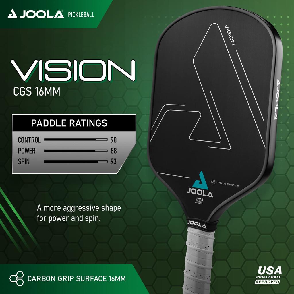 JOOLA Vision Pickleball Paddle with Textured Carbon Grip Surface Technology for Maximum Spin and Control with Added Power Polypropylene Honeycomb Core