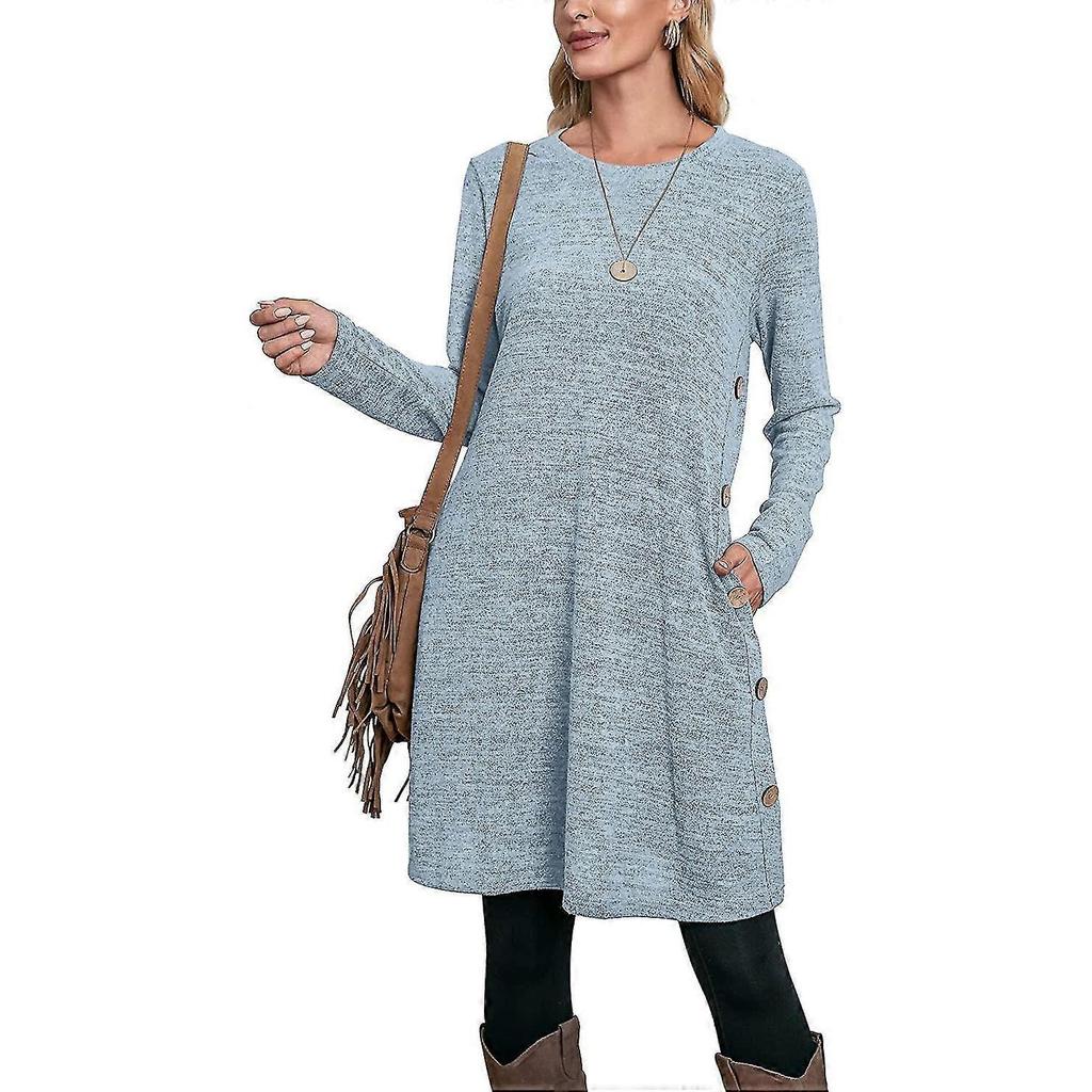 Jumper For Women Long Sleeve Ladies Button Tunic With Pockets