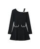 SALON DE YOHN One Shoulder Long Sleeve Mini Dress_ Black