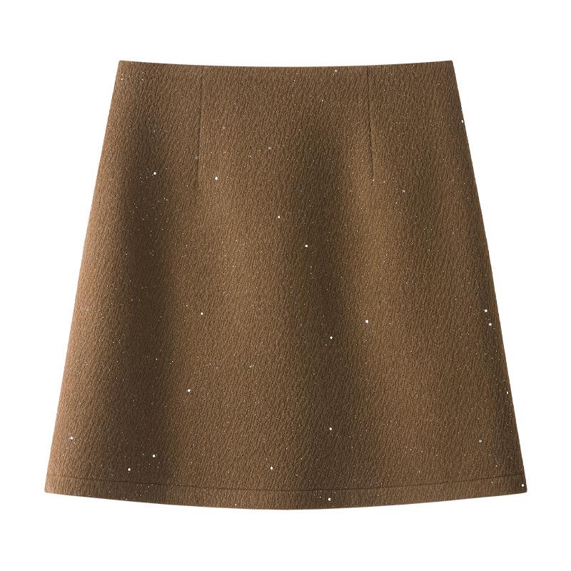 Women's Gray Wool High-Waist Bodycon Midi Skirt - Autumn/Winter 2024 A-Line Design