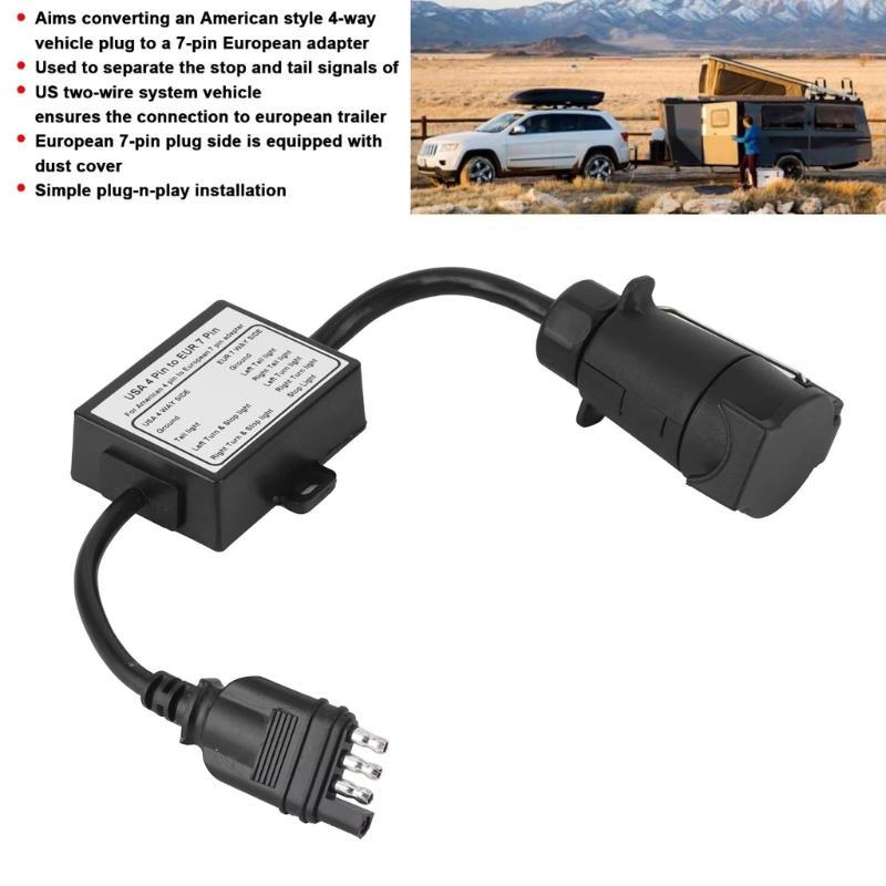 Portable 4 Pin to 7 Pin Trailer Connector for Secure Brake Light Separation Outdoor Adventures Convenient Travel Storage