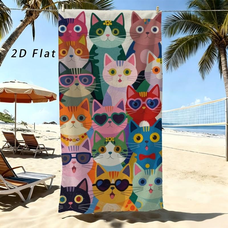 Colorful Funny Cat With Glasses Pattern Beach Towel Soft Quick Dry Large Towel For Pool Beach Shower Outdoor Vacation Use