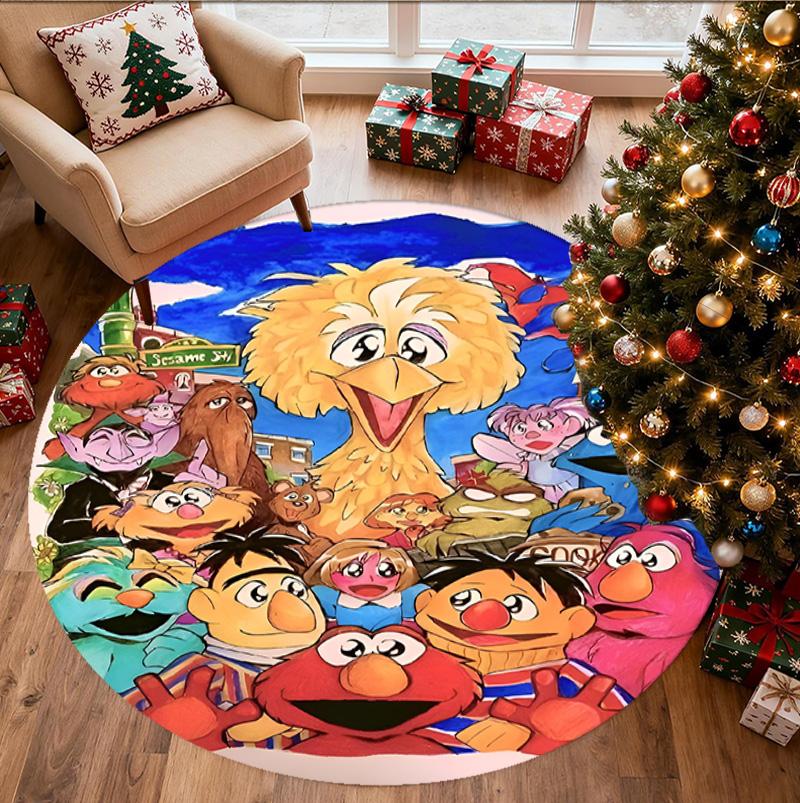 Sesame Street Pattern Round Rug, Indoor/Outdoor Mat, for Picnic, Gameroom, Bedroom, Office, Living Room, Home Decor Carpet, Birthday Gift