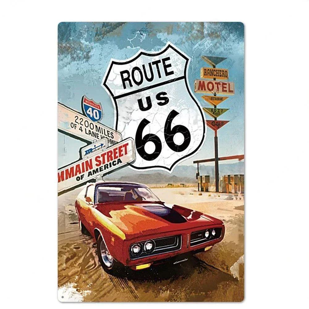 Route 66 Souvenir License Plate, American Auto Metal Sign 20x30cm