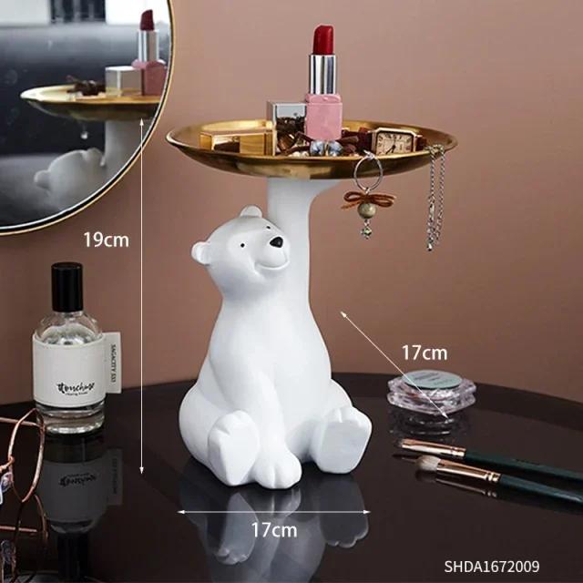 

Creative Bear Rabbit Statue Tray Living Room Dining Table Decoration Key Snack Storage Tray Home Daily Necessity Craft Ornament