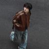Giacca in Pelle da Uomo Autunno Larga Collo Alto Top Stile Coreano Alla Moda Giacca in Pelle da Motociclista