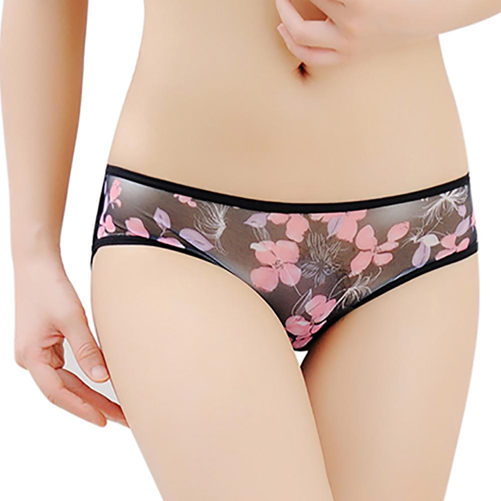 Women's Floral Embroidered Sheer Mesh Panties Hollow Out Design Soft Fabric Comfortable Fit Low Waist Briefs Underwear