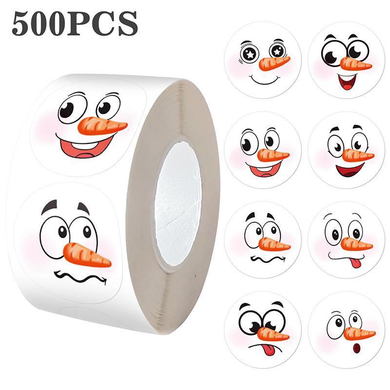 

500 шт./рулон 25 мм DIY наклейки для ручного учета, новогодний подарок, украшение, счастливое лицо, снеговик, этикетка для запечатывания конвертов 25mm