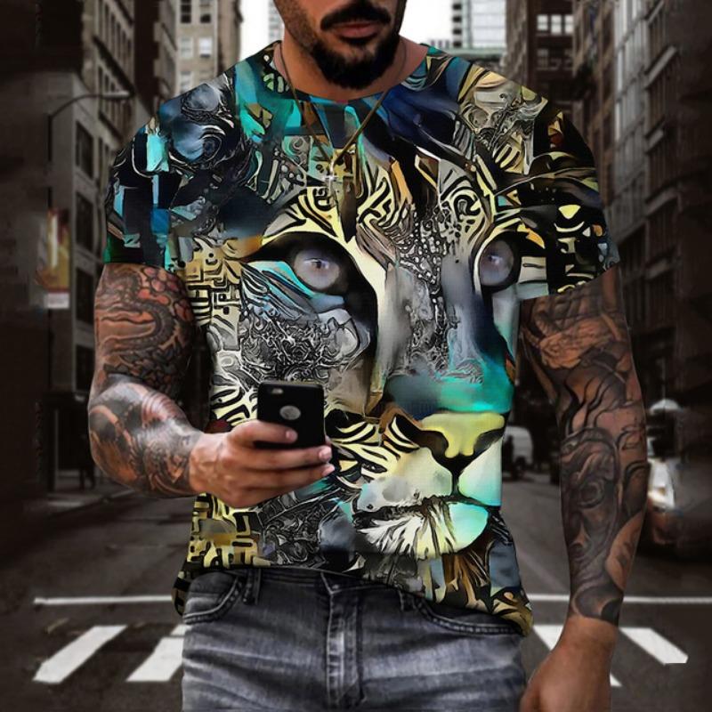 3D Animal Printing T Shirt For Men Fashion Funny Tiger Pattern Casual O-neck Short Sleeve Summer Oversized T-shirt Hip Hop Tops