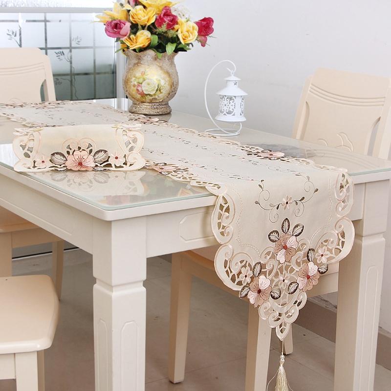 Table Runner Embroidered Floral Lace Fabric Translucent Gauze Table Cloth