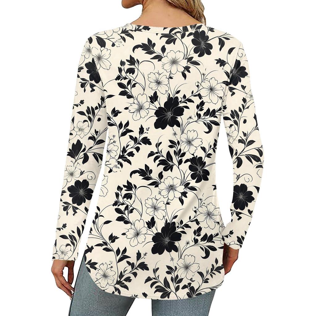 Dames Losse Ronde Hals Print Lange Mouw T-shirt Top Pullover
